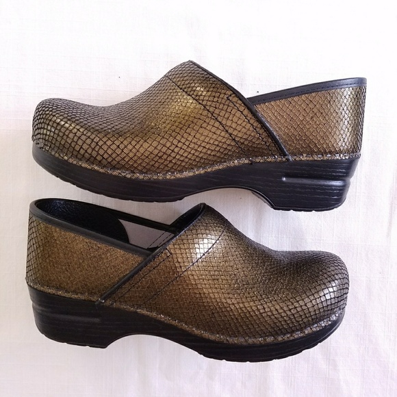 gold dansko clogs