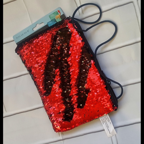 Boutique Handbags - Faux Fur & Red Sequin Sparkle Tablet Case Purse