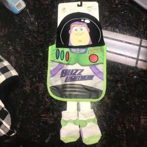 Disney Buzz lightyear baby bib, hat, and socks
