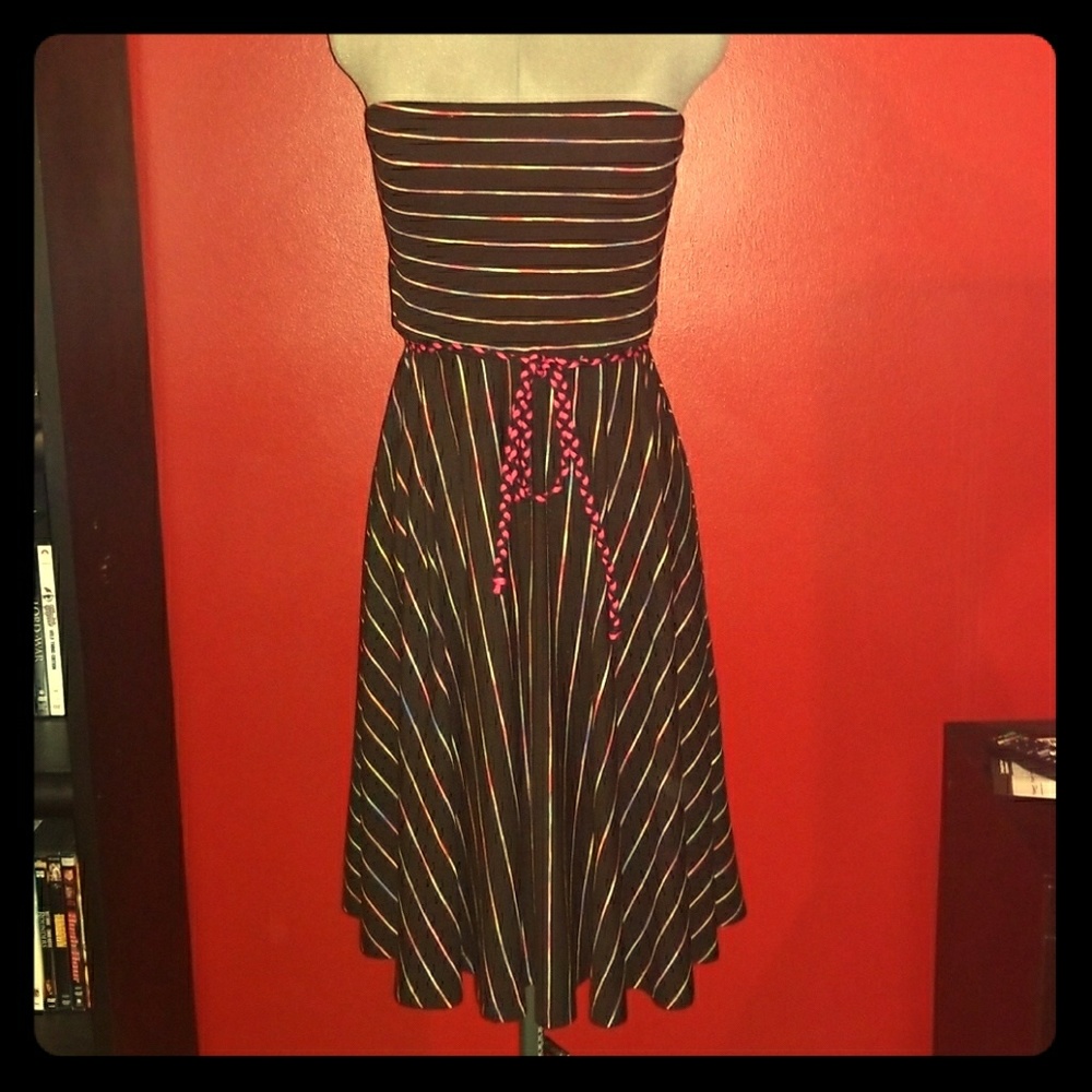 Rainbow Strapless Midi Skater Dress