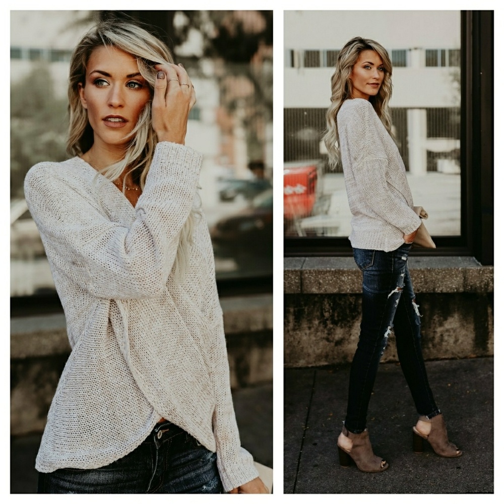 1 left small🆕️ oatmeal overlap sweater - Picture 2 of 5