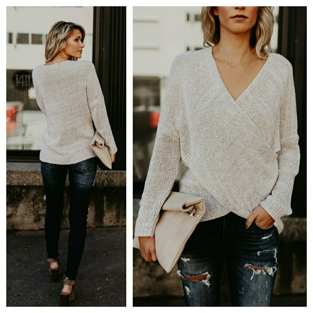 1 left small🆕️ oatmeal overlap sweater - Picture 3 of 5
