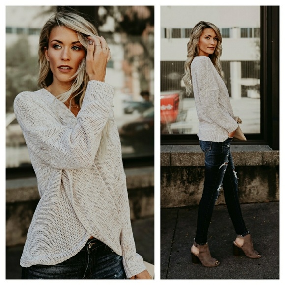 1 left small🆕️ oatmeal overlap sweater - Picture 2 of 5