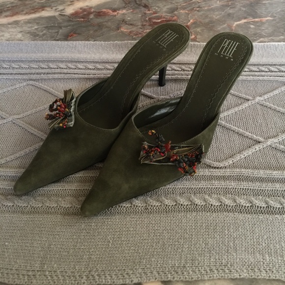 PELLE moda olive green suede mules. NWOT. Size 10 - Picture 1 of 5