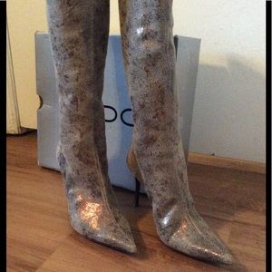 Aldo knee High Bronze & Gold Snake Skin Boots
