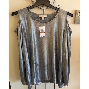 Michael Kors Silver Lame' Cold Shoulder Top
