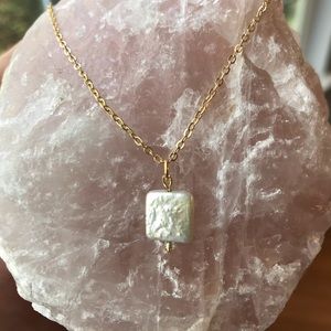 Square freshwater pearl necklace 18”gold plated