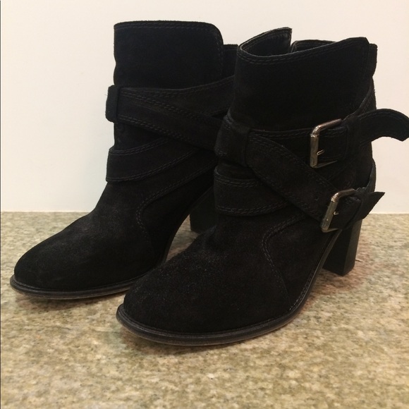 Zara Shoes - Zara Basic black suede buckle heeled booties 38