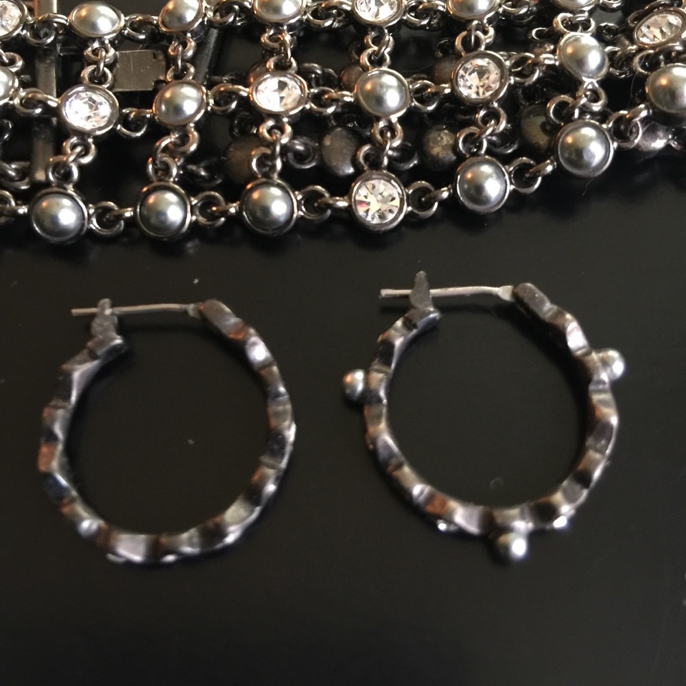 Vintage Grey Pearly Diamond-Like Hoop Earrings