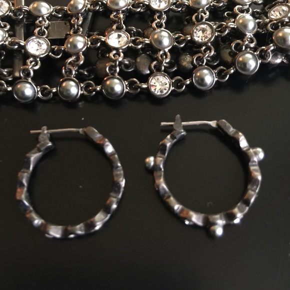 Vintage Grey Pearly Diamond-Like Hoop Earrings - Picture 1 of 2