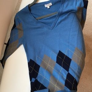 American Retro - Blue Sweater w/ Argyle Detail - S