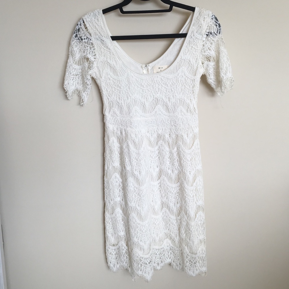 Ivory Fitted Crocheted Dress