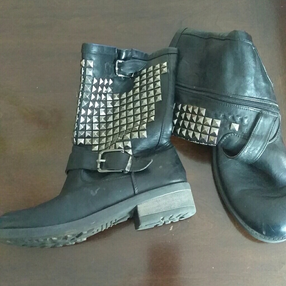 Black Studded Ankle Boot with side zipper
