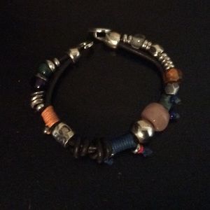 Uno De 50 Leather w/multi color Resin Bracelet