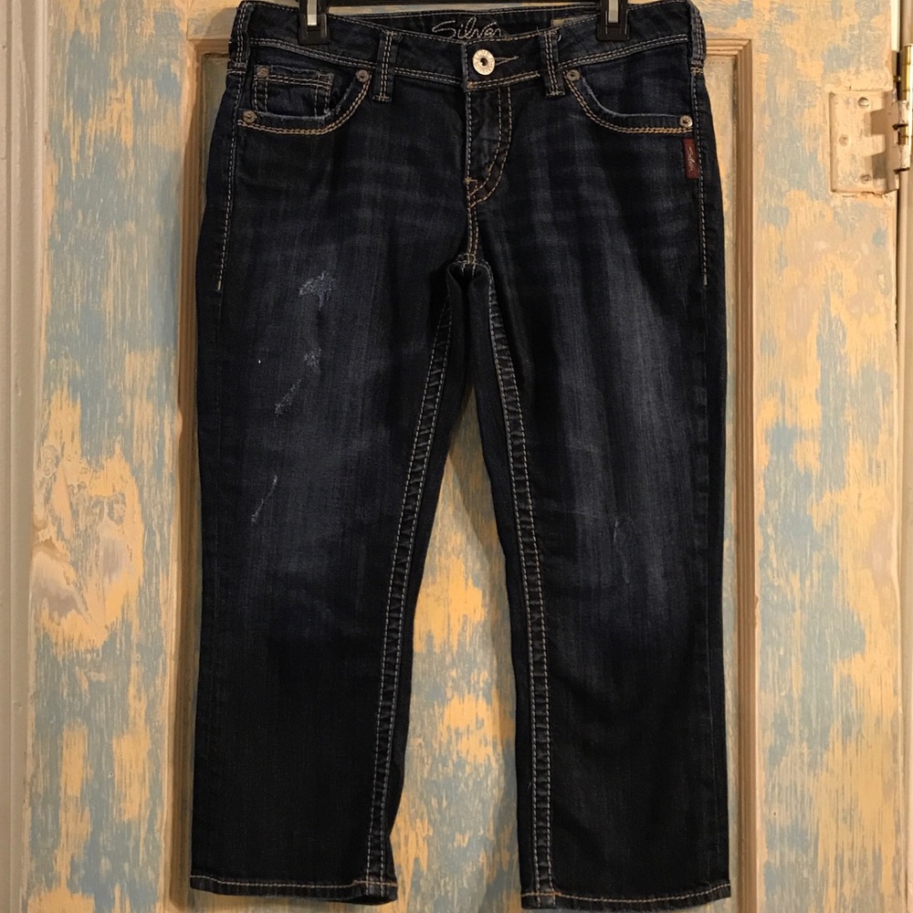 Silver Distressed Capris