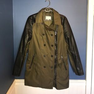 Army Green & Black Leather Coat