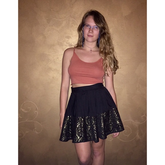 Double Zero Dresses & Skirts - Cute Black & Gold Flower Skirt