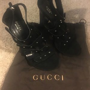Black Gucci High Heels with Silver Round Studs