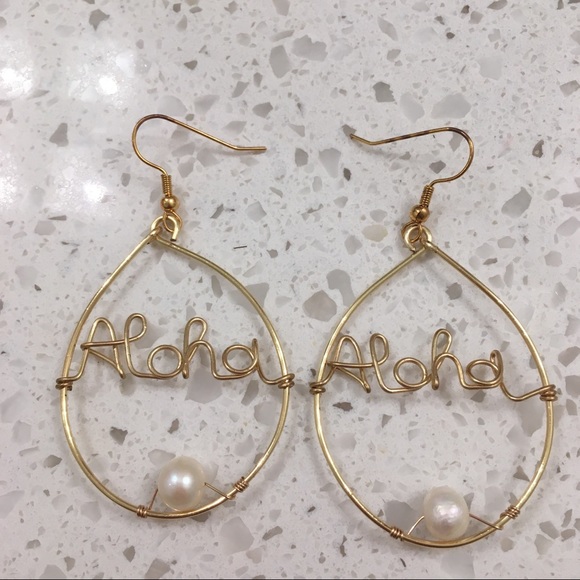Aloha Hawaii Wire-Wrapped Earrings with Faux Pearl - Picture 2 of 5