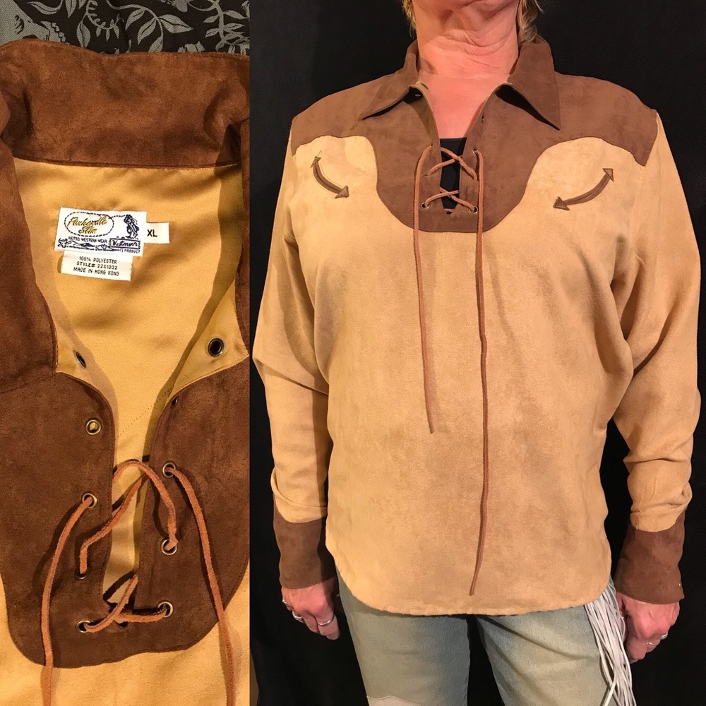 Western Tan and Brown Tie Shirt