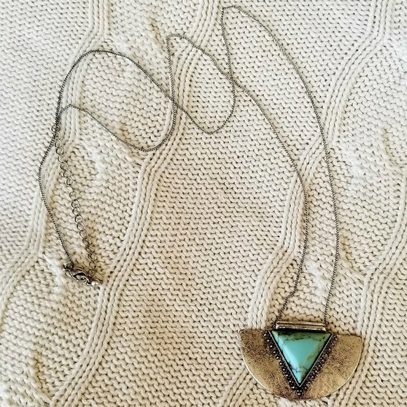 Jewelry - Silver and Turquoise Geometric Pendant Necklace