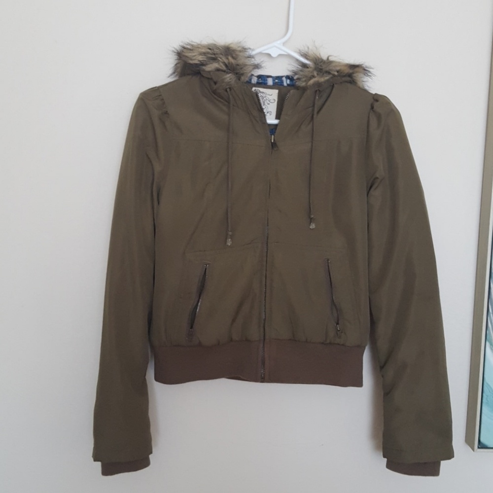 Jacket with faux fur trim hood