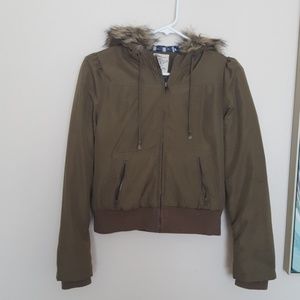 Jacket with faux fur trim hood