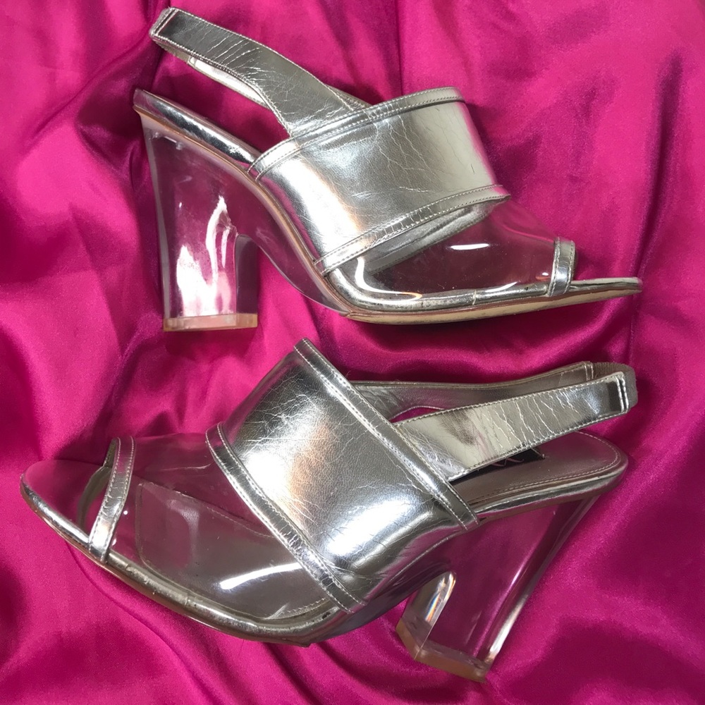 Clear metallic high heels