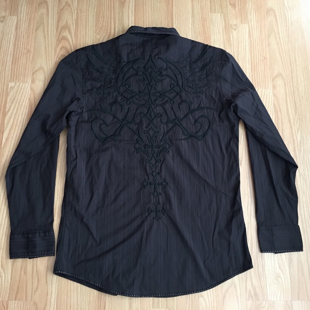 Roar Black Long Sleeve Button Down with Embroidery