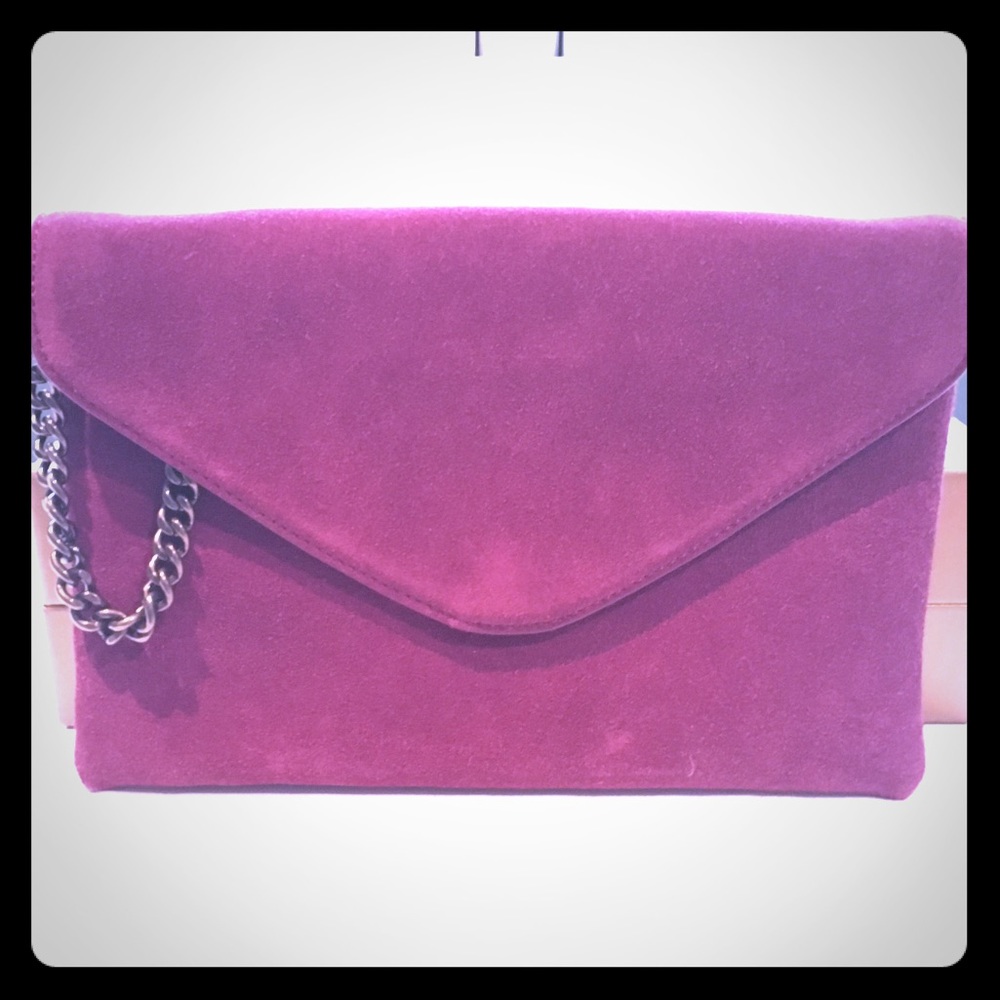 J Crew large Suede dark plum Clutch NWT