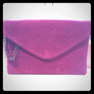 J Crew large Suede dark plum Clutch NWT