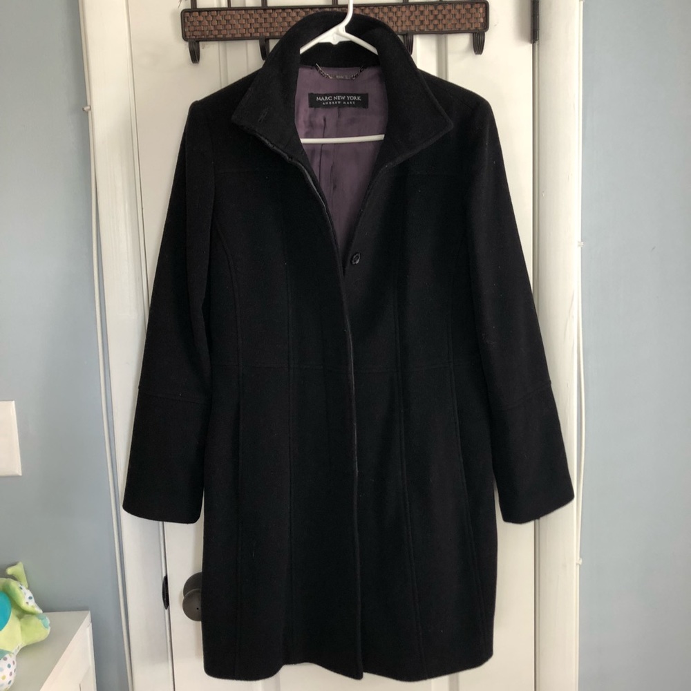 Wool and Cashmere black knee length dress coat