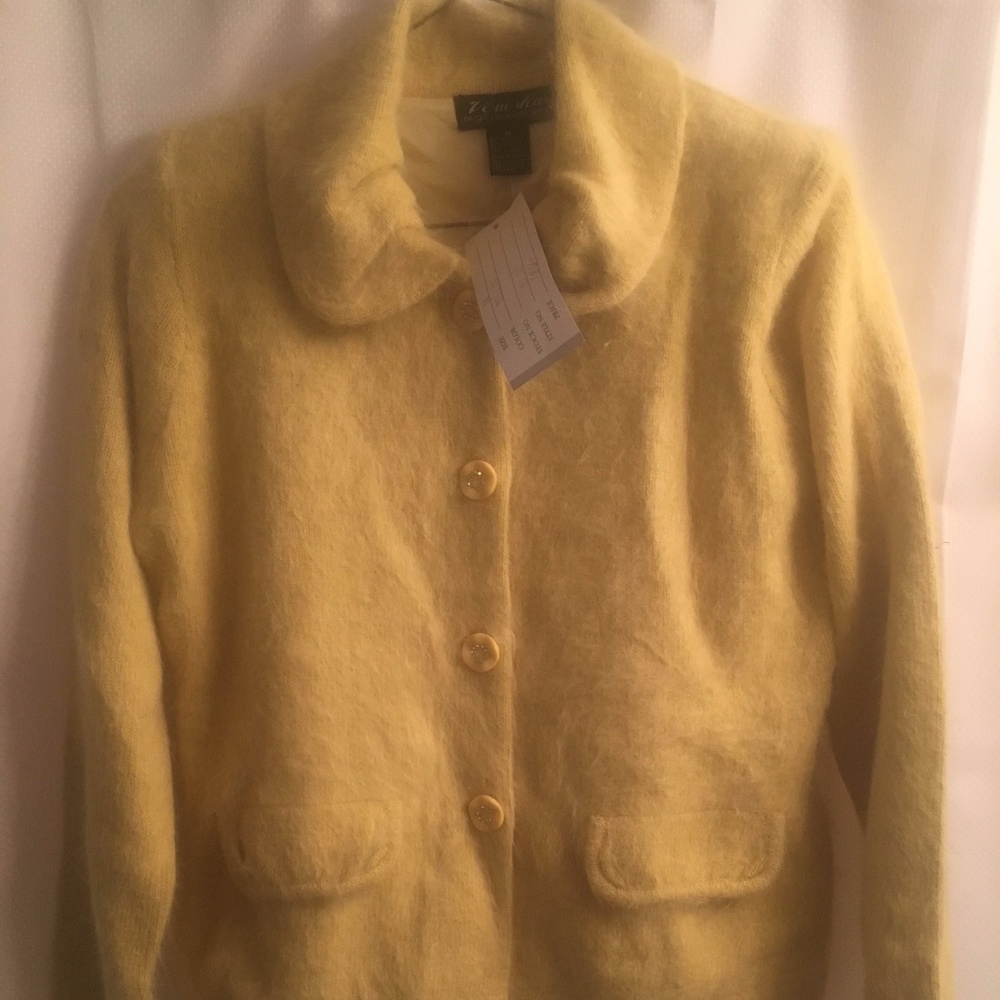 NWT Venesha ANGORA Yellow Lined CARDIGAN Sweater L