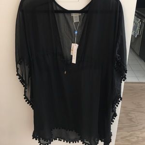 Black Pom Pom sheer cover up
