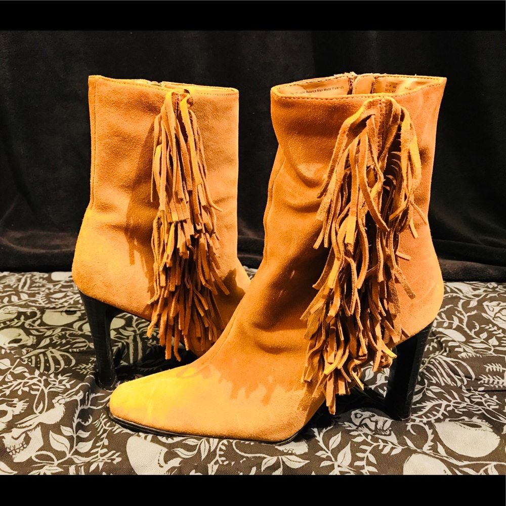 Fringe Tan Orange Ankle Booties Size 10