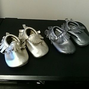 2 pair moccasins one silver one gold