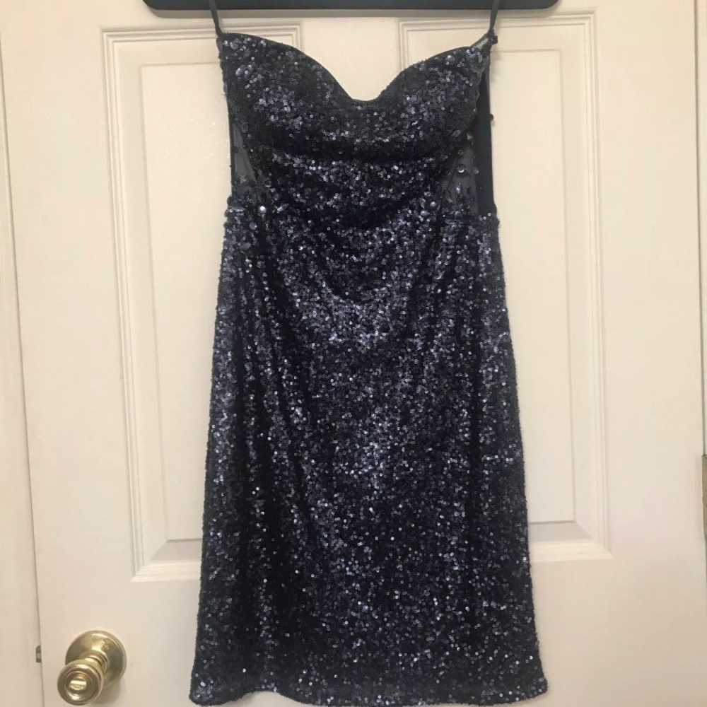 Sapphire Blue Sequin and Jewel Strapless Dress