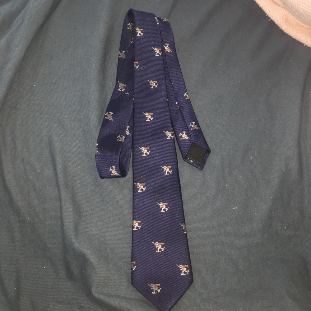 Navy blue silk skating elephant boys tie