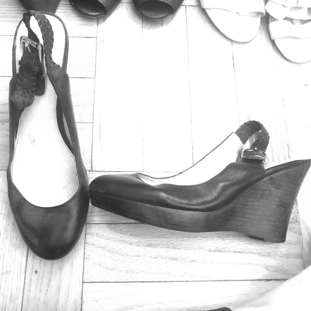 Ralph Lauren Black Leather Wedges