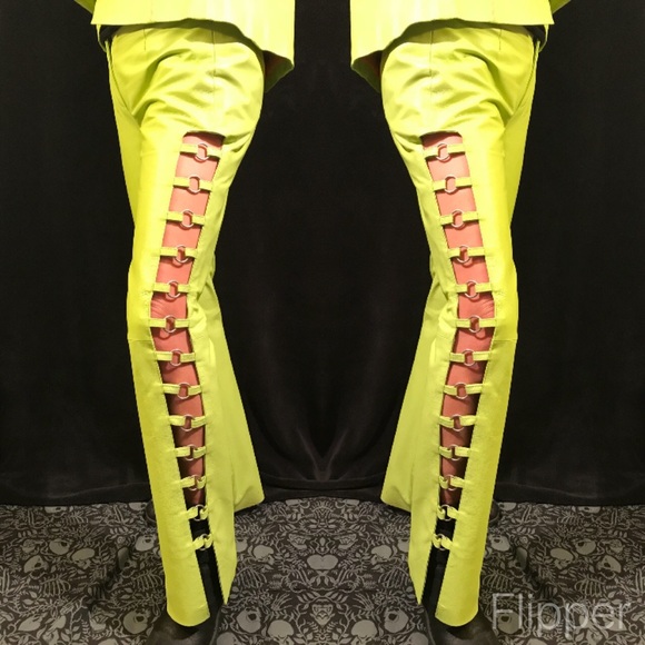 lime green leather pants
