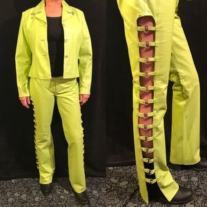 lime green leather pants