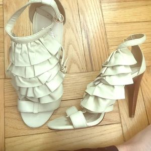 Cream colored, ruffle Velvet Angels Sandles