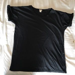 JCREW Long Black Side Slit Roll Sleeve Tshirt L