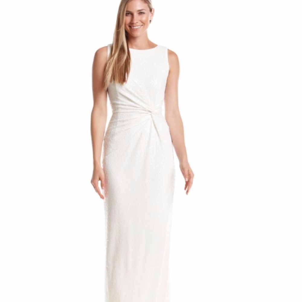 CALVIN KLEIN womens ruched twist sequin gown