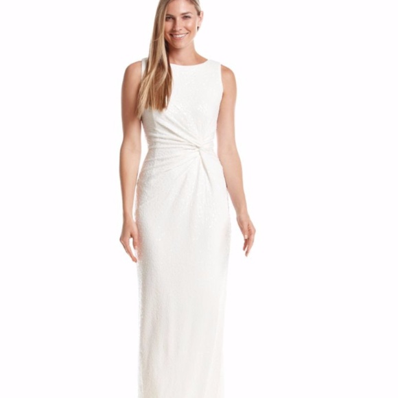 CALVIN KLEIN womens ruched twist sequin gown