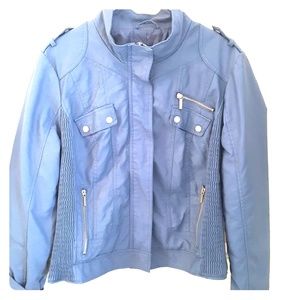 Iron blue synthetic imitation leather jacket