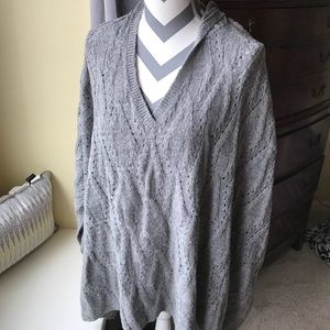 Grey V-neck Sweater Poncho