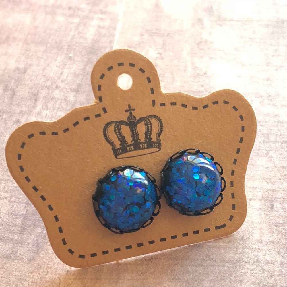 Royal Blue Glitter Bomb Stud Earrings! - Picture 3 of 8