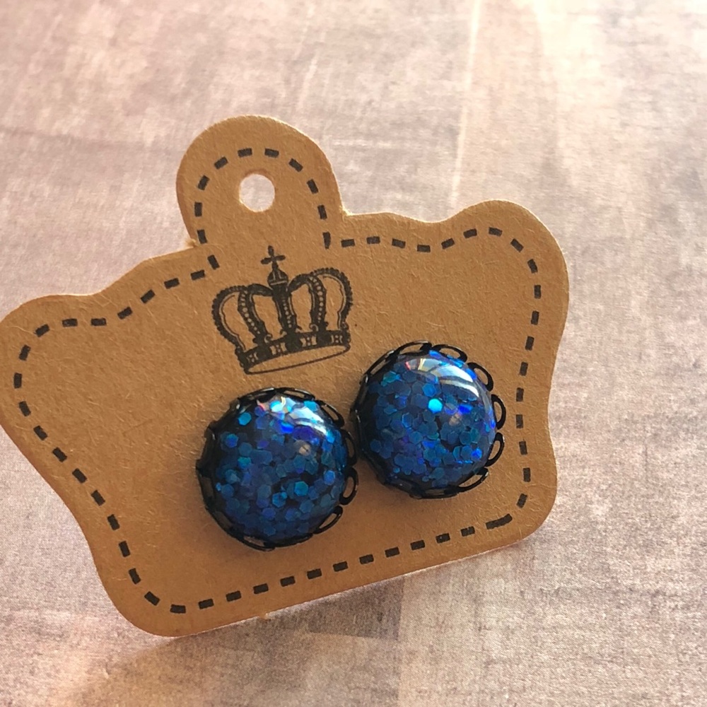 Royal Blue Glitter Bomb Stud Earrings! - Picture 4 of 8