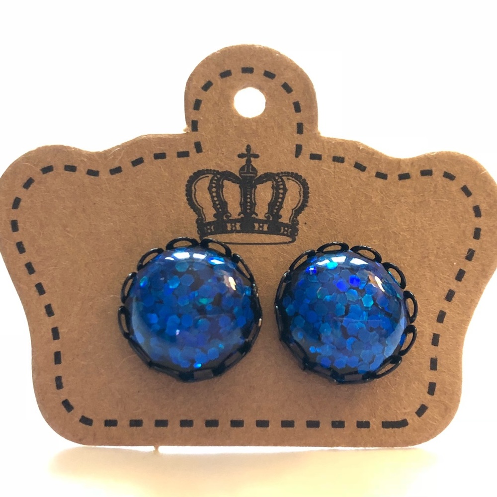 Royal Blue Glitter Bomb Stud Earrings! - Picture 2 of 8